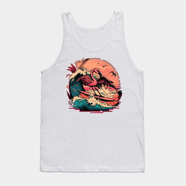 Surfing Pink Flamingo Tank Top by BDAZ